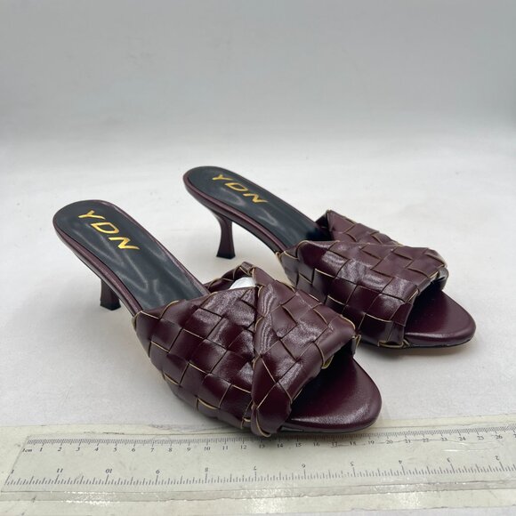 YDN Maroon Open Toe Checkered Pretty Mules High Spool Heels Slide Sandals - Picture 3 of 8